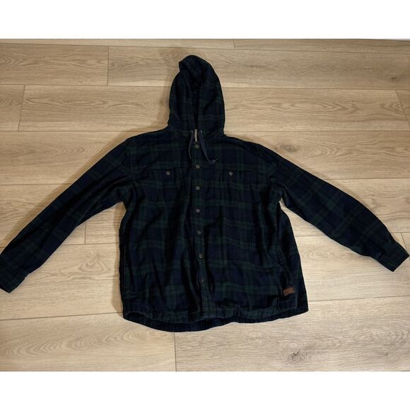 L.L.Bean Jacket Pullover With Hoodie Green And Blue Plaid Men’s Sz XL - Picture 1 of 7